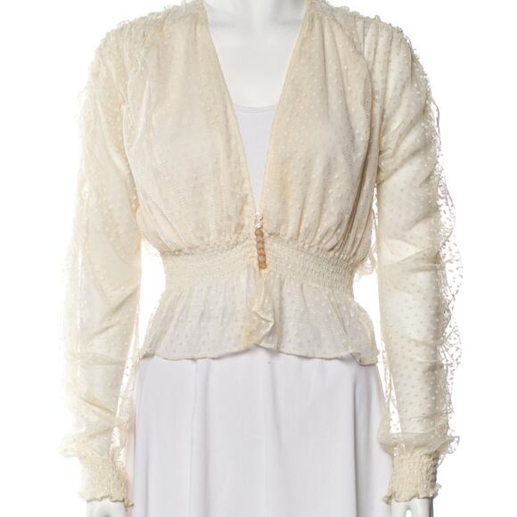 DIVINE HERITAGE Plunge Ivory Sheer Lace Ruched Crop Blouse US SMALL NWT $295 - Picture 3 of 12